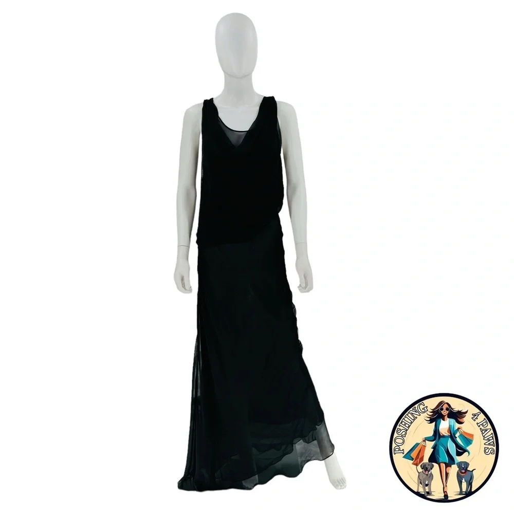 Christopher Esber Silk Formal Sheer Draped Cowl Tank Maxi Dress in Black Size 6 - Picture 2 of 12